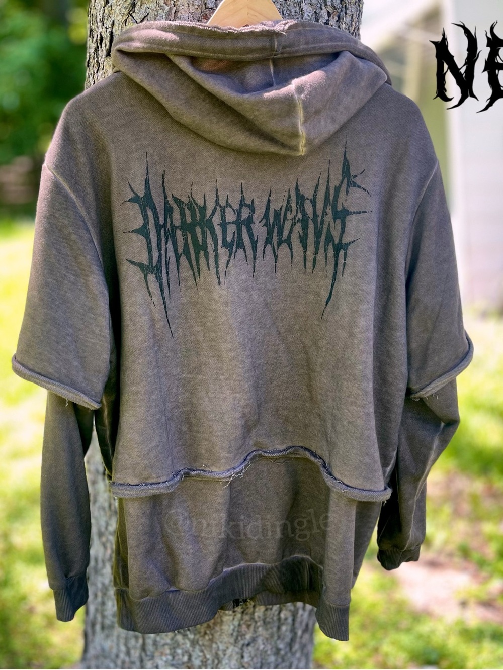NEW Darker Wavs Dolls Kill Double Layer Hoodie Oversized Grunge Brown Punk Goth